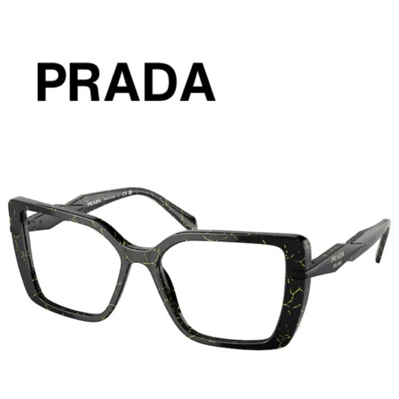 Prada Accessories - PRADA VPR O3Z Eyeglasses Black / White Marbled Square Eyeglasses With Hard Case